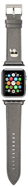 Pasek Karl Lagerfeld Saffiano Karl Heads KLAWLOKHG do Apple Watch Series 1/2/3/4/5/6/7/8/SE/SE2/Ultra 42-45 mm Srebrny (3666339033743) - obraz 1