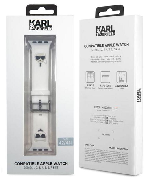 Pasek Karl Lagerfeld Silicone Karl & Choupette Heads KLAWLSLCKW do Apple Watch Series 1/2/3/4/5/6/7/SE 42-45 mm Biały (3666339031596) - obraz 2
