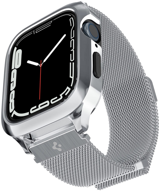 Ремінець з чохлом Spigen Metal Fit Pro ACS04584 для Apple Watch Series 7/8/9 45 мм Silver (8809811861396) - зображення 1