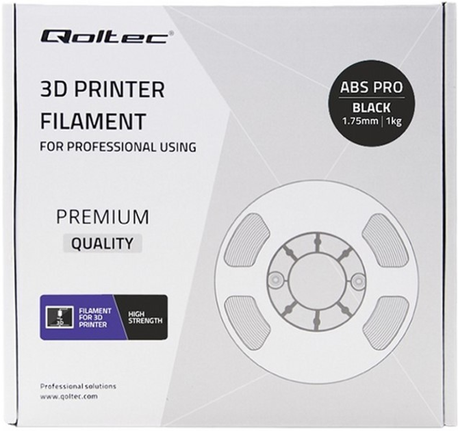 Професійна філаментна нитка для 3D-друку Qoltec ABS PRO 1.75 мм 1 кг Black (5901878506777) - зображення 3