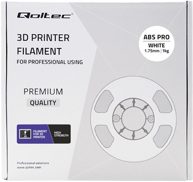 Професійна філамент для 3D-друку Qoltec ABS PRO 1.75 мм 1 кг White (5901878506784) - зображення 3