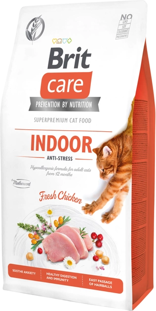 Sucha karma dla kotów mieszkających w domu Brit Care Cat GF Indoor Anti-stress z kurczakiem 7 kg (8595602540846) - obraz 1