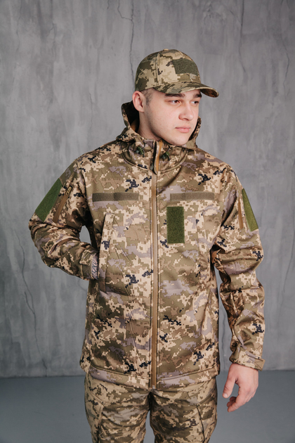 Водонепроницаемая Куртка мужская тактическая Soft shell демисезонная (на молнии с капюшоном) Пиксель S - изображение 2