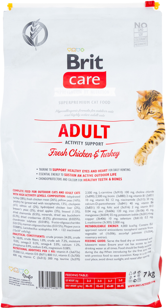 Sucha karma dla kotów, które wychodzą na ulicę Brit Care Cat GF Adult Activity Support z kurczakiem i indykiem 7 kg (8595602540815) - obraz 2