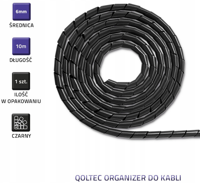 Organizator kabli Qoltec 6 mm x 10 m Czarny (5901878522500) - obraz 2