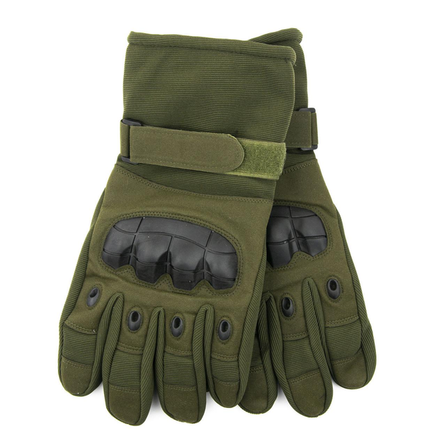 Тактические перчатки с протектором с махровой подкладкой (арт. 23-17-31) Оливковый - изображение 1
