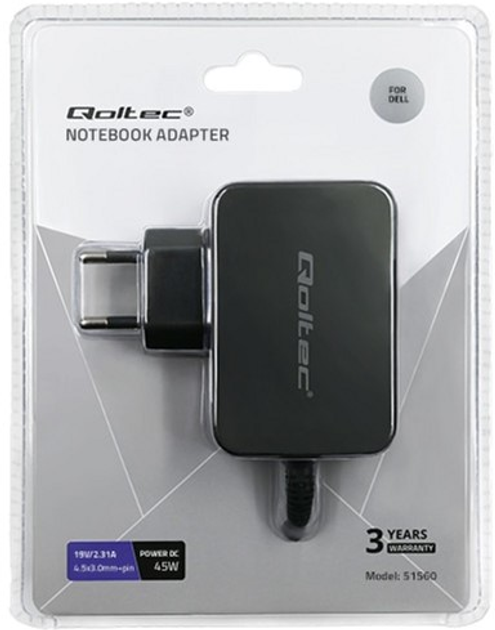 Zasilacz Qoltec do laptopów Dell 45W 19.5V 2.31A 4.5x3.0 mm+pin (5901878515601) - obraz 4