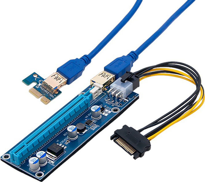 Riser Qoltec PCI-E 1x - 16x USB 3.0 ver 009S SATA PCI-E 6 pin (55507) - obraz 2