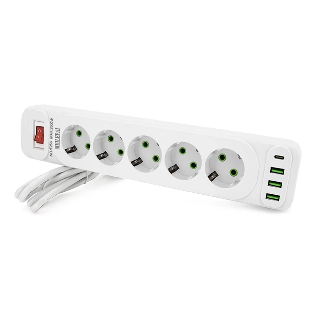 Мережевий фільтр Voltronic 5 розеток EU 3 USB PD 2500 Вт 2 м 3х0,75 мм - Фото 1 Мережевий фільтр Voltronic 5 розеток EU 3 USB PD 2500 Вт 2 м 3х0,75 мм - зображення 1