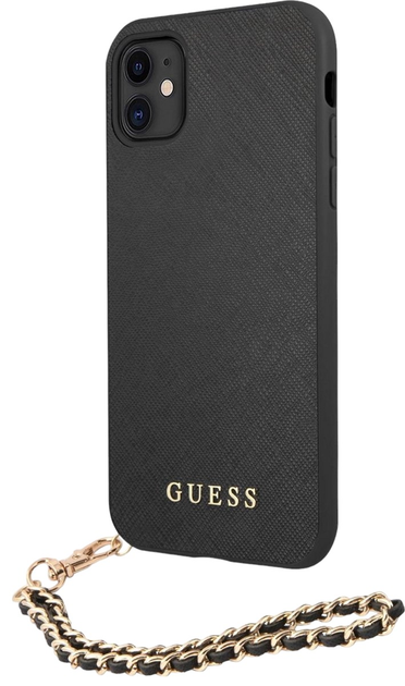 Etui Guess Saffiano Chain do Apple iPhone 11 Black (3666339006037) - obraz 1