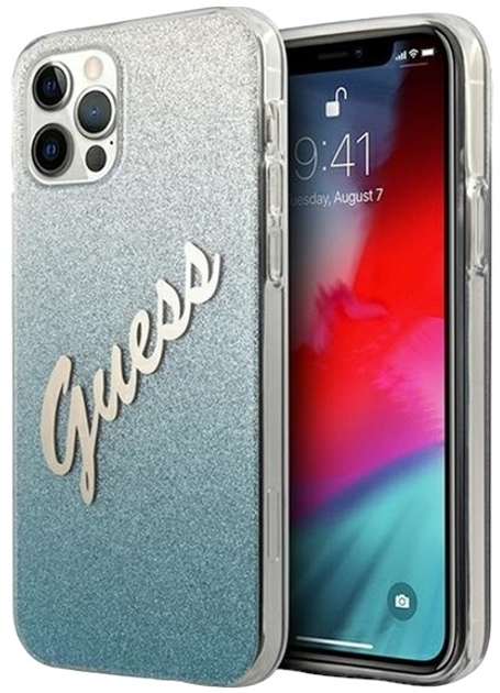 Панель Guess Glitter Gradient Script для Apple iPhone 12 Pro Max Синя (3700740494813) - зображення 1