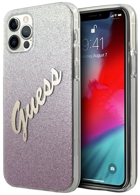 Панель Guess Glitter Gradient Script для Apple iPhone 12 Pro Max Рожевий (3700740494783) - зображення 1