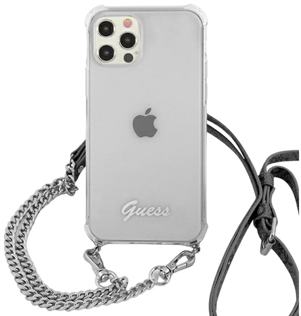 Etui Guess 4G Silver Chain do Apple iPhone 12/12 Pro Transparent (3666339003586) - obraz 1