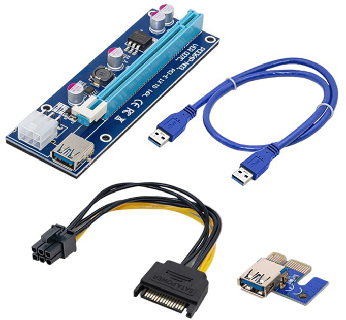 Riser Qoltec PCI-E 1x - 16x USB 3.0 ver 007c SATA PCI-E 6pin (55501) - obraz 1