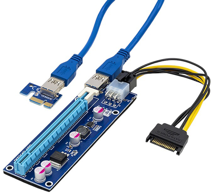 Riser Qoltec PCI-E 1x - 16x USB 3.0 ver 007c SATA PCI-E 6pin (55501) - obraz 2