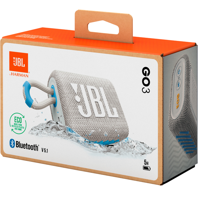Портативная акустика JBL Go3, Eco White (JBLGO3ECOWHT) - Фото 10 Портативная акустика JBL Go3, Eco White (JBLGO3ECOWHT) - изображение 10