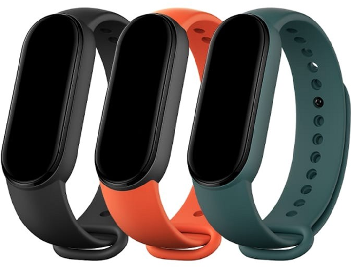 Pasek Xiaomi 29764 do Mi Smart Band 5/6 Czarny/Zielony/Pomarańczowy 3 szt (6934177724053) - obraz 1