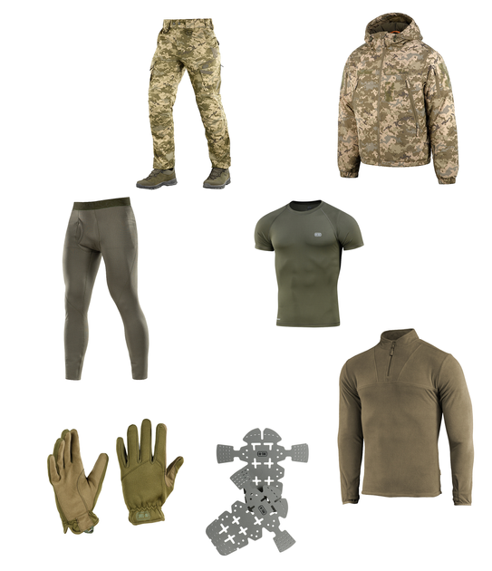 M-tac комплект ЗСУ тактична куртка, штани з наколінниками, кофта, термобілизна, рукавички M - зображення 1