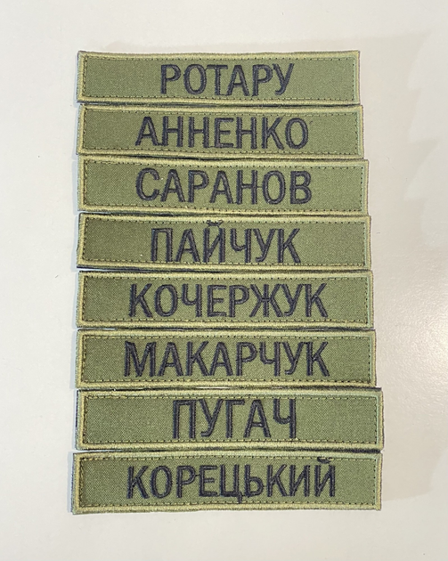 Шеврон іменний на липучці Прізвище/Позивний 12.5 х 25 мм. оливковий - зображення 1