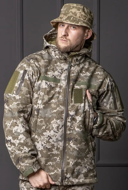Чоловіча куртка Soft Shell піксель на Флісі вітрозахисна Демісезонна з липучками під шеврон XL - зображення 1