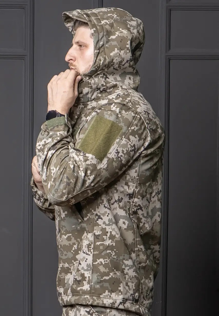 Мужская куртка Soft Shell пиксель на Флисе ветрозащитная Демисезонная с липучками под шеврон S - изображение 2
