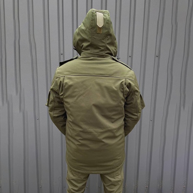 Мужская Зимняя Куртка на синтепоне с флисовой подкладкой / Водоотталкивающий Бушлат олива размер 2XL - изображение 2