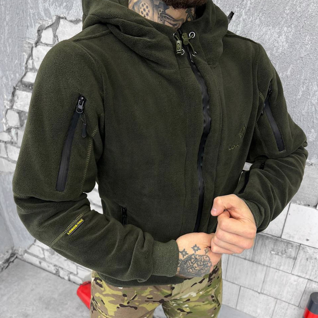 Мужская флисовая кофта с капюшоном и карманами Logos tactical / Плотная Флиска олива размер 2XL - изображение 2