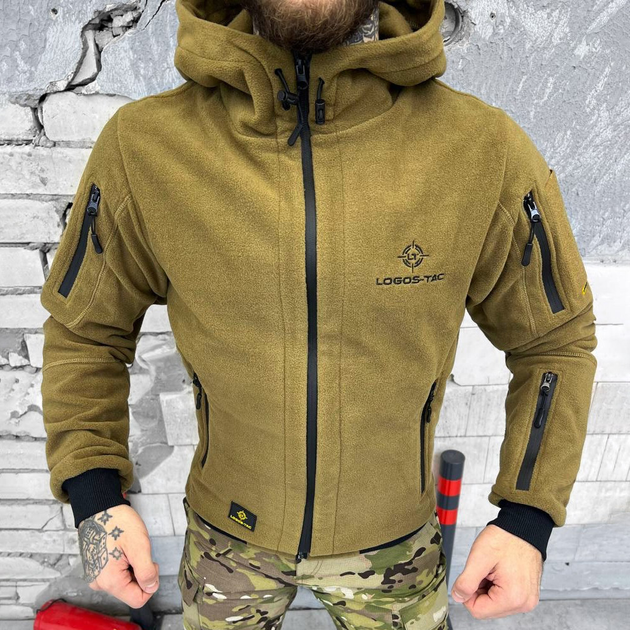 Мужская флисовая кофта с капюшоном и карманами Logos tactical / Плотная Флиска койот размер M - изображение 1