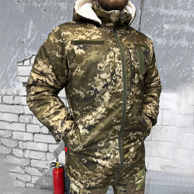 Чоловічий бушлат на хутрі Lord / Зимова куртка з синтепоновим наповнювачем піксель розмір M - зображення 2
