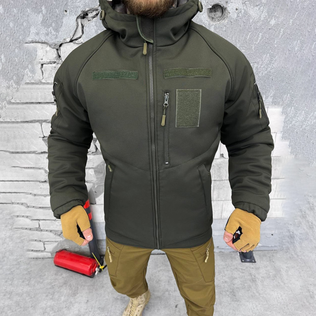 Мужская Зимняя Куртка Softshell с подкладкой OMNI-HEAT / Верхняя одежда с синтепоновым утеплителем олива - изображение 1
