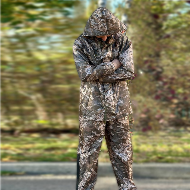 Чоловічий Костюм - Дощовик Куртка + Штани піксель / Водозахисний Комплект розмір L - зображення 1