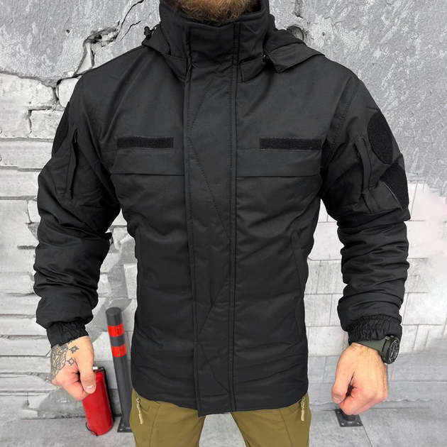 Мужская зимняя куртка на силиконе с атласной подкладкой / Верхняя одежда из материала гретта черная размер 2XL - изображение 1