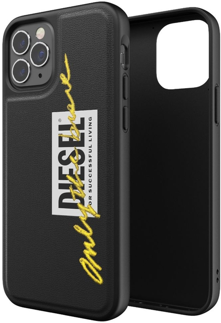 Etui Diesel Moulded Case Embroidery do Apple iPhone 12/12 Pro Black-lime (8718846085175) - obraz 1