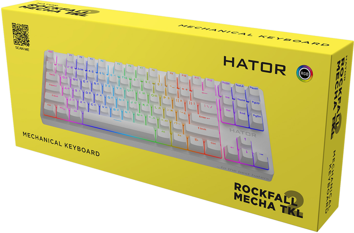 Клавіатура дротова Hator Rockfall 2 Mecha TKL Orange USB White (HTK-521) - зображення 6