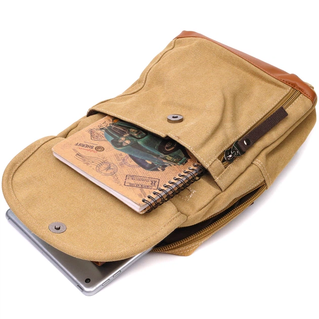 Удобный молодежный рюкзак для мужчин из плотного текстиля VINTAGE Backpack 22185 Песочный - изображение 6