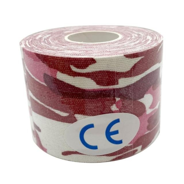 Кінезіо тейп (кінезіологічний тейп) Kinesiology Tape 5см х 5м білий із рожевим і коричневим (хакі) - зображення 1