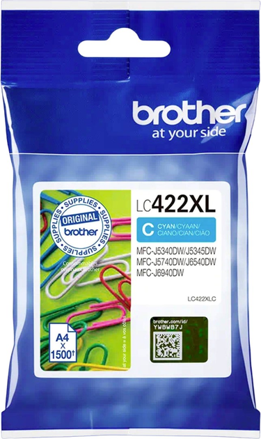 Tusz Brother LC422 C XL do MFC-J5340DW/J5345DW/J5740DW/J6540DW/J6940DW 1500 arkuszy Cyan (4977766815598) - obraz 1