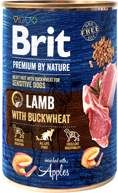Mokra karma dla psów Brit Premium By Nature Jagnięcina z gryką 800 g (8595602561858) - obraz 1