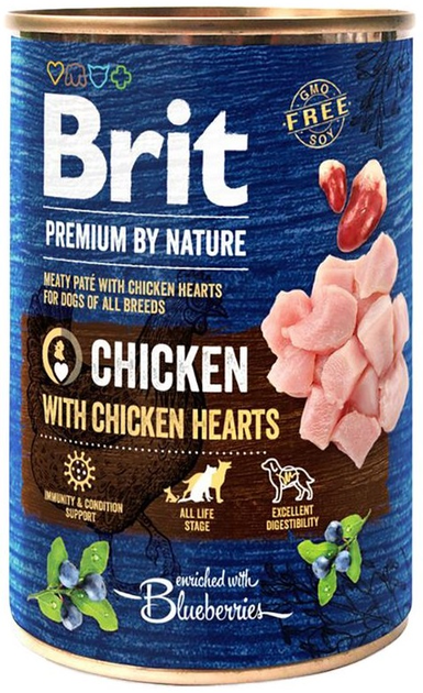 Вологий корм для собак Brit Premium By Nature Куряче філе з серцями 400 г (8595602561780) - зображення 1