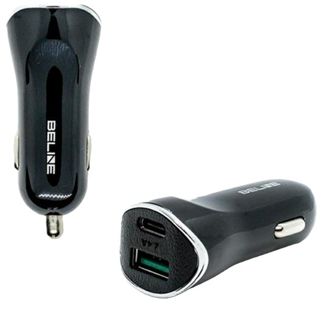 Автомобільний зарядний пристрій Beline 1xUSB + 1xUSB-C 5A 30W Black (5903657579989) - зображення 1