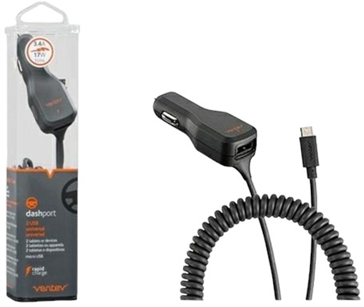 Ładowarka samochodowa Ventev microUSB 3.4A Black (729198814564) - obraz 1