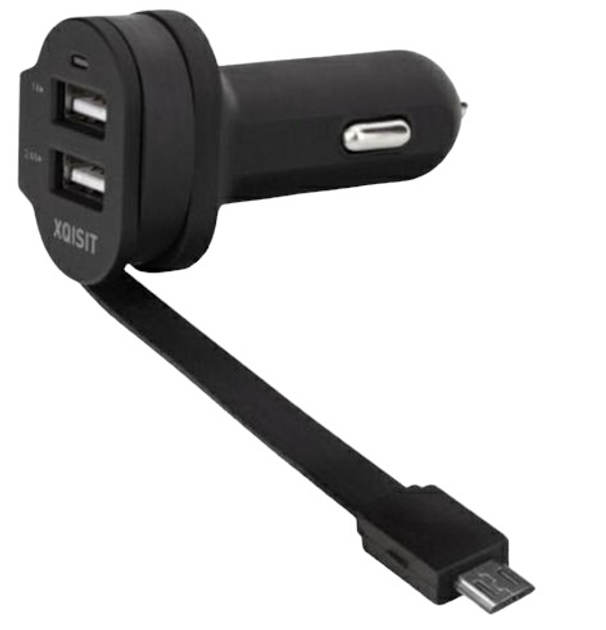 Ładowarka samochodowa Xqisit 6A Dual USB + microUSB Car Charger Black (4029948030241) - obraz 1
