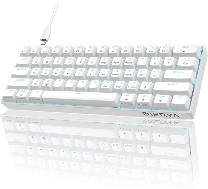 Механическая игровая клавиатура Dierya 60% с переключателями Clicky, Type-C, 61 клавиша (раскладка ENG-UA, QWERTY, Brown Switch) белый - изображение 1