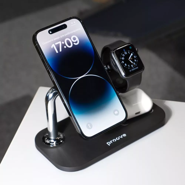 Бездротовий зарядний пристрій Proove Magnetic Field 3 in 1, MagSafe, QuickCharge, Type-C 15W Black (44657) - зображення 5