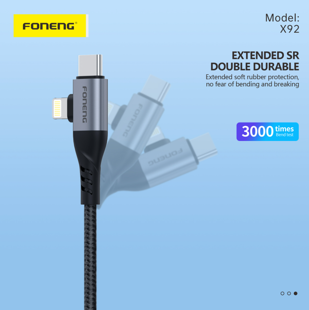 Кабель Foneng X92 1M 4-in-1 (60W) USB Type-C/USB Type A to Apple Lightning/USB Type C - изображение 6