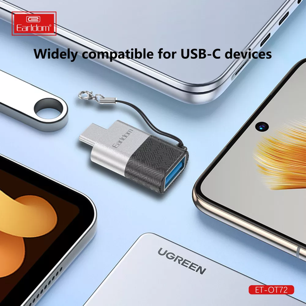Адаптер OTG USB C to USB Earldom ET-OT72 Переходник на флешку Серебристый - изображение 6