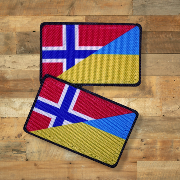 Шеврон Флаг Норвегия-Украина, 8х5, на липучке (велкро), патч печатный - изображение 2