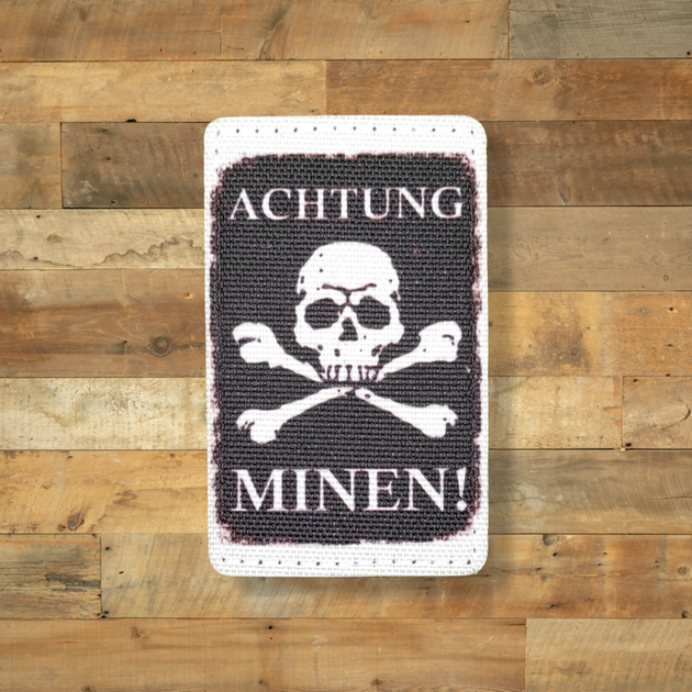 Шеврон Achtung Minen ! (Внимание Мины !), 8х5, на липучке (велкро), патч печатный - изображение 1