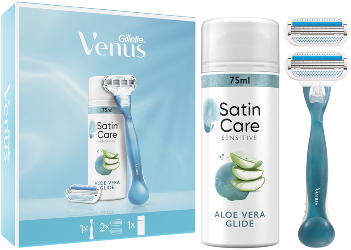 Набір для гоління Gillete Бритва Venus + 1 картридж + Гель для гоління Satin Care Aloe Vera Glide 75 мл (8700216077217) - зображення 1