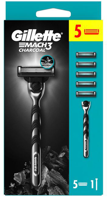 Golarka męska Gillette Mach3 Charcoal z 5 wymiennymi wkładami (8700216067423) - obraz 1